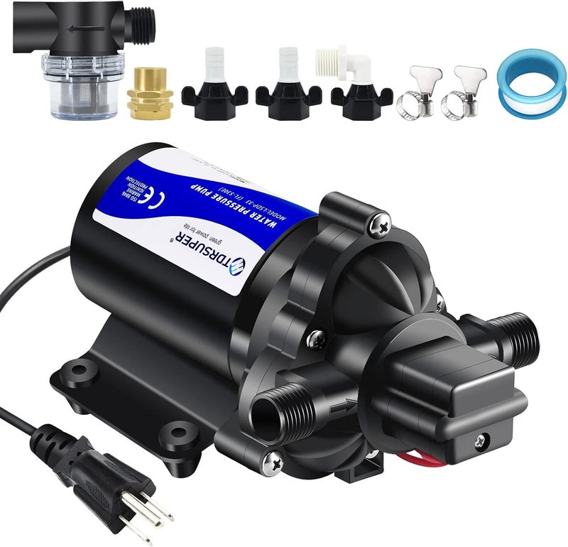 TDRSUPER Self-Priming Water Transfer Pump 110V AC, 4GPM 45PSI High Pressure Booster Pump, Black Stainless Steel Diaphragm Garden Sprinkler Pump for Home, Kitchen, Bathroom, Marine, Yacht - Image 1